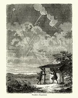Images Dated 30th April 2019: Benjamin Franklins kite experiment, nature of lightning and electricity