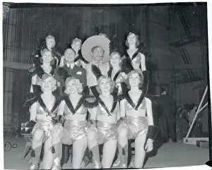 Joe E Prints: Benny Rubin and Leo Carrillo Standing With Chorus Girls