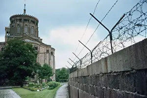 Prints of (Original Caption). West Berlin, West Germany: Wall leading closely by West Berlin Thomas Church Echoes of Division: The Berlin Wall Through the Lens of History: Berlin Wall