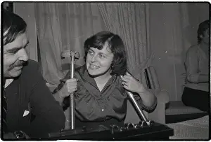 Bernadette Devlin in Hotel with Crutches