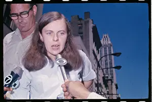 Bernadette Devlin Speaking into Two Microphones