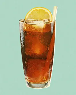 Beverage with Lemon in Glass