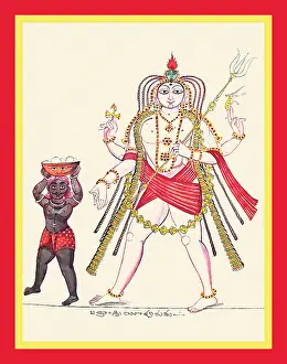 Drum Prints: Bhikshatana, preceded by a dark gana