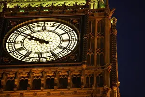Palace Of Westminster Prints: Big Ben Illuminated At Night, London, England