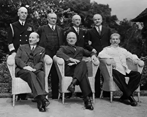 Prints of (Original Caption). Scene in the Palace Garden at Potsdam as the Big Three posed for photographers just before the final conference meeting A Quiet Strength: A Leader Who Shaped Modern Britain: Big Three Conferees Posing for Portrait