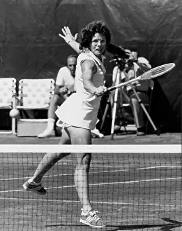 Prints of FOREST HILLS, NY - CIRCA SEPTEMBER 1973: Billie Jean King plays tennis circa September 1973 in Forest Hills, Queens. (Photo by PL Gould/Images/Getty Images) The Grand Slam Gallery: Billie Jean King
