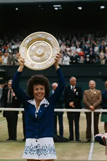 Billie Jean King Holding Wimbledon Trophy