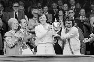 Katharine Prints: Billie Jean King and Martina Navratilova Holding Large Tennis Trophy