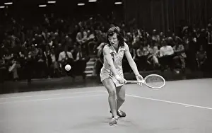Billie Jean King Performing Backhand Play in Tennis Match