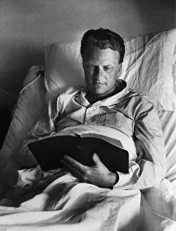 Honolulu Prints: Billy Graham in Hospital Bed Reading
