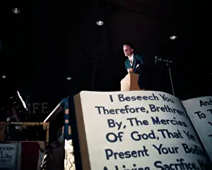 Billy Graham Preaching by Giant Bible Quote