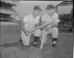 Billy Martin and Mickey Mantle with Baseball Bats