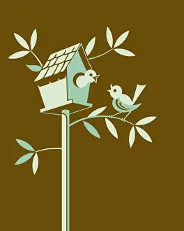 Pop A Prints: Birdhouse on Brown Background