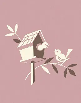 Birdhouse Prints: Birdhouse on Pink Background