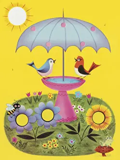 Illustra Prints: Two Birds at a Birdbath