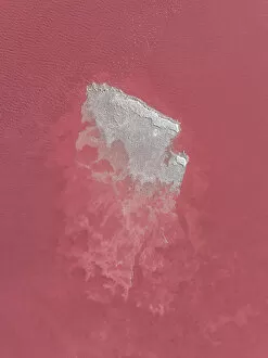 Aerial Art Gallery: Birds-eye perspective showing a salt island in Laguna Colorada, Bolivia