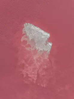 Prints of Abstract Aerial Art Prints Aerial Art Prints: Birds-eye perspective showing a salt island in Laguna Colorada, Bolivia