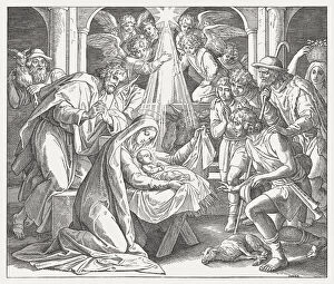 Images Dated 18th July 2018: Birth of Christ (Luke 2, 15-16), wood engraving, published in 1890