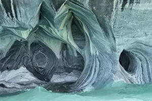 Patagonia Collection: Bizarre rock formations of the marble caves, Cuevas de Marmol, Lago General Carrera