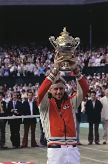 Bjorn Borg Holding up His Trophy After Wimbledon Win