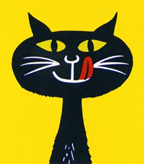 Facial Prints: Black Cat Licking Lips