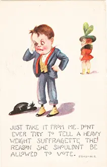 Prints of Postcard depicting a boy with a black eye after arguing with a suffragist Historic Moments from the Women’s Fight for the Vote: Black Eye Suffrage Boy