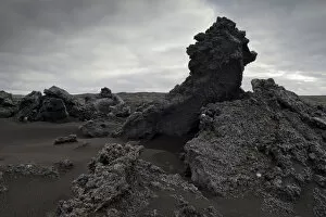 Images Dated 9th September 2014: Black sand and piled up lava, Reykjanesskagi, Southern Peninsula or Reykjanes, Iceland