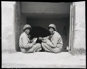 Shelter Prints: Black Soldiers Seated In Doorway