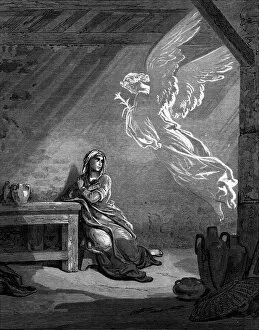 Wing Gallery: Black and white depiction of the Annunciation