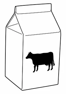 Female Animal Gallery: Black and white digital illustration of cow on front of milk carton
