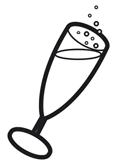Bubble Prints: Black and white digital illustration of flute with bubbles rising from champagne