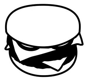 Cheese Prints: Black and white digital illustration of hamburger with cheese in bread bun