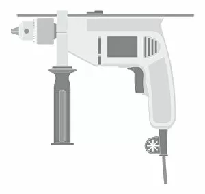 Black and white digital illustration of hammer drill