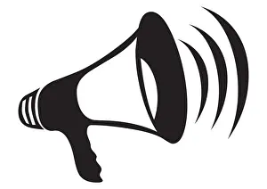 Megaphone Prints: Black and white digital illustration of megaphone