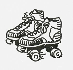Images Dated 14th July 2009: Black and white digital illustration of pair of childs roller skates