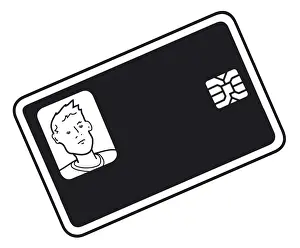 Computer Chip Prints: Black and white digital illustration of photo identity card with smart card chip