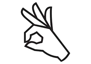 Line Drawing Prints: Black and white digital illustration representing OK sign gesture using finger and thumb