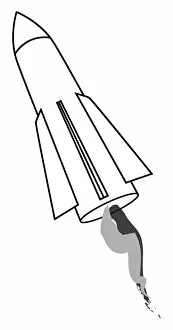 Black and white digital illustration of rocket