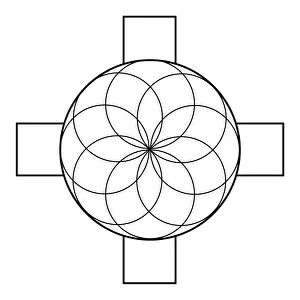 Symbolism Prints: Black and white digital illustration of Rosicrucian or Rose Cross symbol