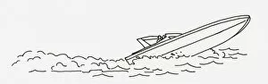 Images Dated 14th July 2009: Black and white digital illustration of speed boat at sea
