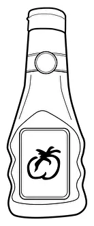 Black and white digital illustration of tomato ketchup bottle