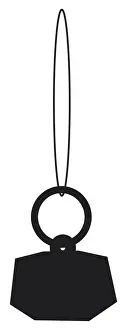 Heavy Prints: Black and white digital illustration of weight hanging from circle