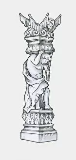 Support Collection: Black and white illustration 18th century German style baroque caryatid
