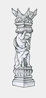 Black and white illustration 18th century German style baroque caryatid