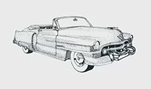 Black and white illustration of 1940s Cadillac