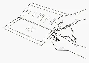 Finishing Prints: Black and white illustration of adding finishing touches to menu
