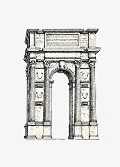 Black and white illustration, Arch of Trajan, Ancona, Italy