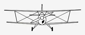 Biplane Gallery: Black and white illustration of biplane propeller aircraft