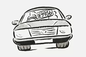 Retail Gallery: Black and white illustration of a car with a price tag in the window