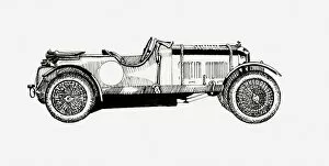 Nostalgia Gallery: Black and white illustration of collectors sports car